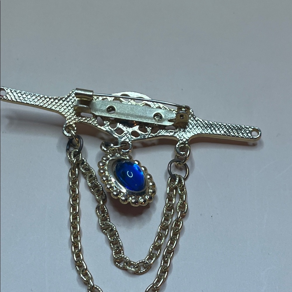 Elegant Gold and Blue Brooch Vintage - Picture 4 of 9